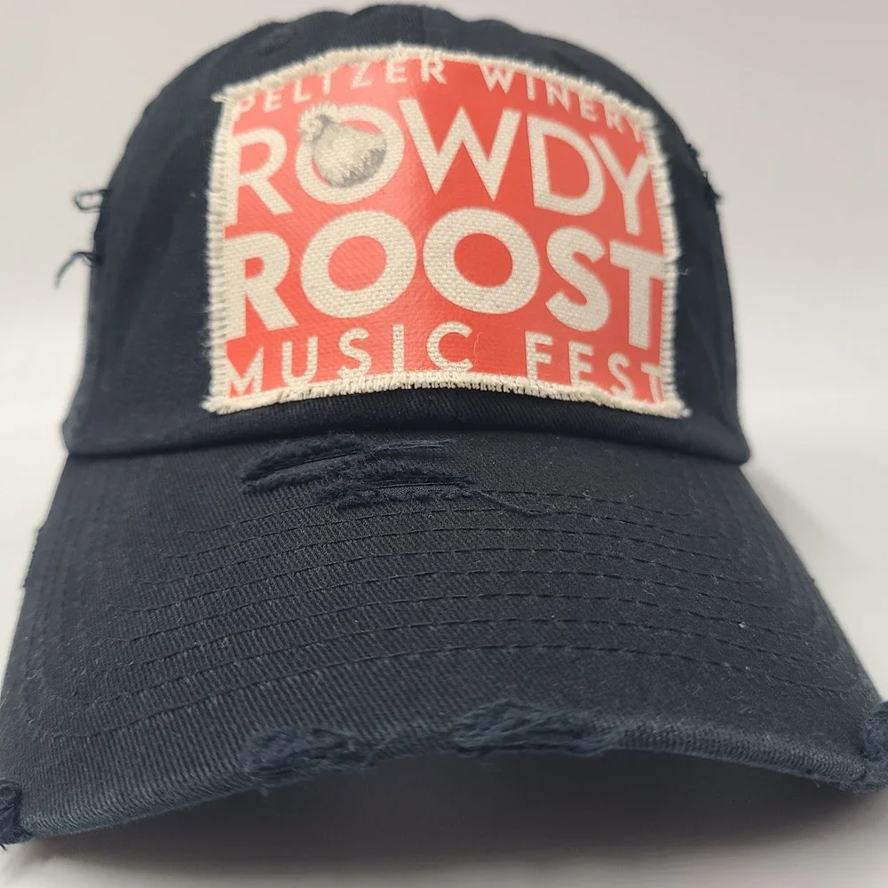 Rowdy Roost Music Fest Hat Strapback Black Distressed Peltzer Winery Festival